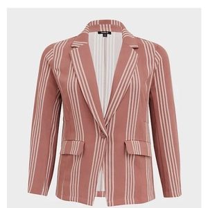 TORRID blazer striped pink and white plus size boyfriend longline cut